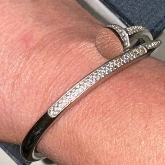 Stainless Steele Round Cut Lab-Created
Cluster Nail Bangle - Picture 8 of 14